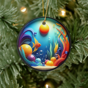Farbglas Abstrakt Angelfisch Aquatische Lebenswelt Keramik Ornament