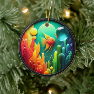 Farbglas-Abstraktes Segelflosser-Meerleben Keramik Ornament