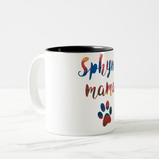 Farbgrafik Sphynx Mutter-Artistic Zweifarbige Tasse (Vorderseite Links)