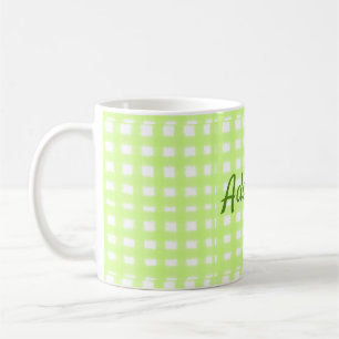 Farbgrün karierter Ginham personalisierter Zusatz Kaffeetasse