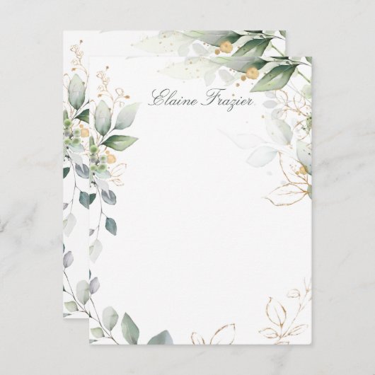 Farbgrün und goldgrün Blattflachkarton Mitteilungskarte (Vorne/Hinten)