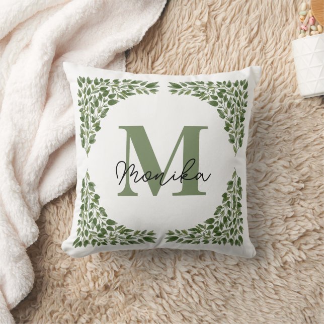 Farbgrüne Blätter bündeln Letter M Monogram Kissen (Decke)