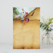 FARBHAFTE BABY SHOWER Parchment Red Ruby Monogram Briefpapier (Stehend Vorderseite)