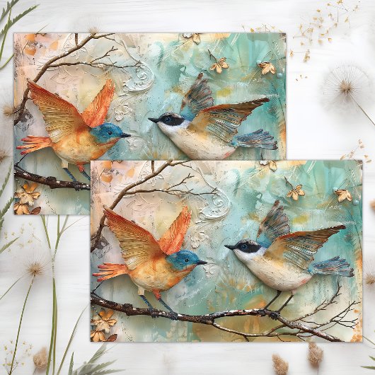 FARBHAFTE BIRDS GEMISCHTER MEDIENDECOUPAY SEIDENPAPIER