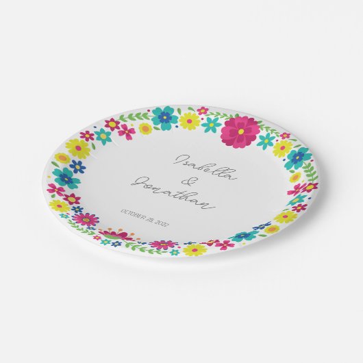 FARBHAFTE BLUME PAPPTELLER (Schrägansicht)