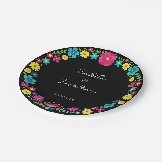 FARBHAFTE BLUME PAPPTELLER (Schrägansicht)