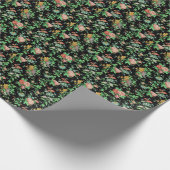 FARBHAFTE BLUME UND BLÄTTER DUNKELschwarz Geschenkpapier (Ecke)