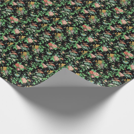 FARBHAFTE BLUME UND BLÄTTER DUNKELschwarz Geschenkpapier (Ecke)