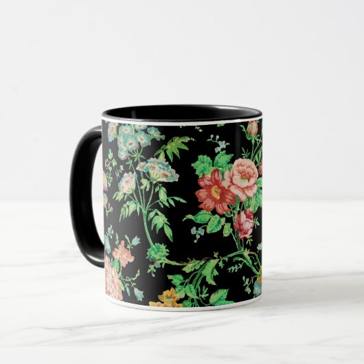 FARBHAFTE BLUME UND BLÄTTER DUNKELschwarz Tasse (Vorderseite Links)