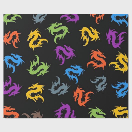 FARBHAFTE CHINESISCHE DRAGONS GESCHENKPAPIER (Flach)