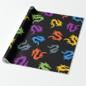 FARBHAFTE CHINESISCHE DRAGONS GESCHENKPAPIER (Ungerollt)