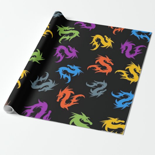 FARBHAFTE CHINESISCHE DRAGONS GESCHENKPAPIER (Ungerollt)