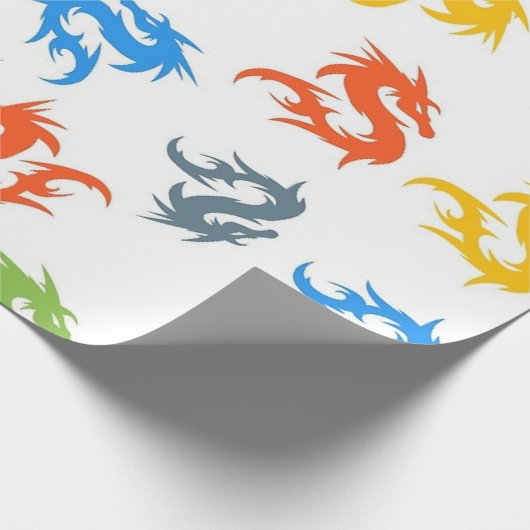 FARBHAFTE CHINESISCHE DRAGONS GESCHENKPAPIER (Ecke)