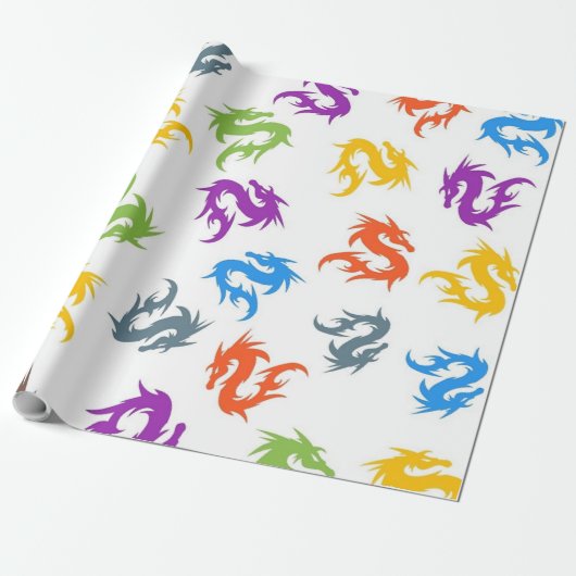 FARBHAFTE CHINESISCHE DRAGONS GESCHENKPAPIER (Ungerollt)