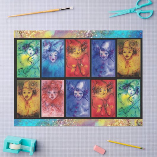 FARBHAFTE CLOWNS SAMMLUNG Venezianische Karnevalsf Seidenpapier (Basteln)