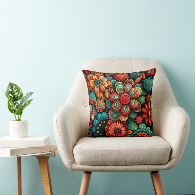 FARBHAFTE DOODLE FLORAL DESIGN DURCH PILLOW KISSEN (Stuhl )