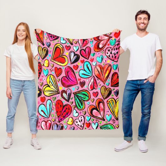 FARBHAFTE FUNKHERZ-PATTERN VALENTINE FLEECEDECKE (Beispiel)