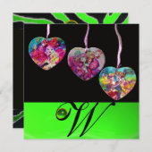 FARBHAFTE HERZEN PARTY ORNAMENTS GEM STONE MONOGRA EINLADUNG (Vorne/Hinten)