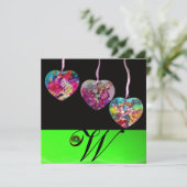 FARBHAFTE HERZEN PARTY ORNAMENTS GEM STONE MONOGRA EINLADUNG (Stehend Vorderseite)