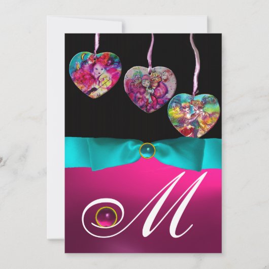 FARBHAFTE HERZEN PARTY ORNAMENTS GEM STONE MONOGRA EINLADUNG (Vorderseite)