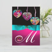 FARBHAFTE HERZEN PARTY ORNAMENTS GEM STONE MONOGRA EINLADUNG (Stehend Vorderseite)