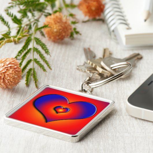 FARBHAFTE HERZEN, rot-blau-orange Schlüsselanhänger (Seite)