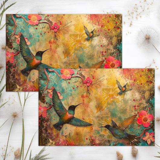 FARBHAFTE HUMMINGBIRDS GEMISCHTE MEDIENDEKOUPATION SEIDENPAPIER
