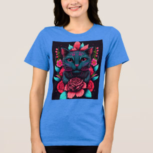 FARBHAFTE KATZE UND BLUME Tri-Blend SHIRT