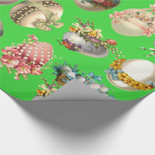 FARBHAFTE OSTEREIER, BLUME, WEISSE HUNDEN IN GRÜNE GESCHENKPAPIER (Ecke)