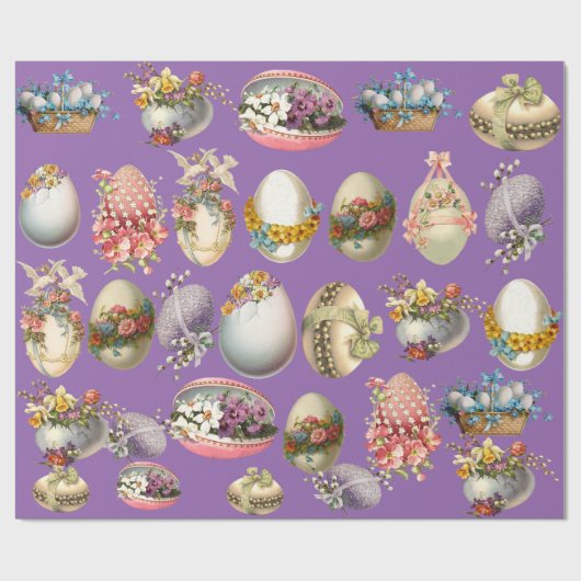 FARBHAFTE OSTEREIER,BLUME,WEISSE HUNDEN IN LILA GESCHENKPAPIER (Flach)