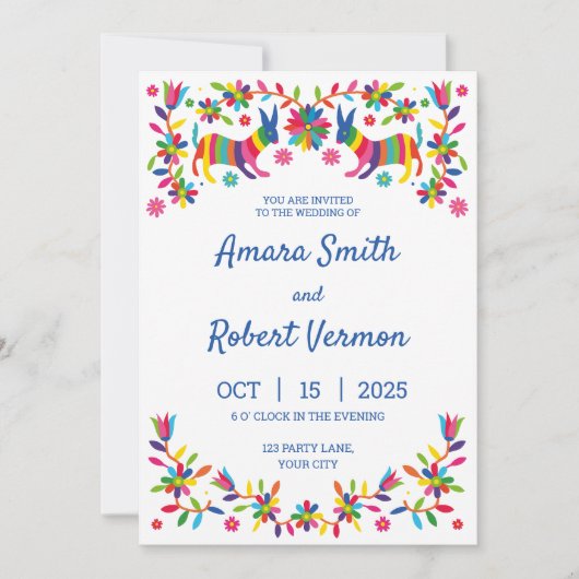 FARBHAFTE OTOMI MEXIKANISCHE EINLADUNG (Vorderseite)