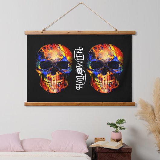 FARBHAFTE SKELETON HAPPY HALLOWEN WANDTEPPICH MIT HOLZRAHMEN (Schlafzimmer)