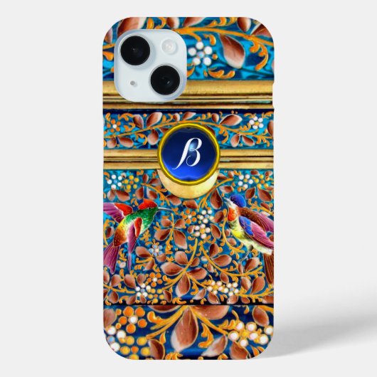 FARBHAFTE VÖGEL UND BLUE GEM MONOGRAM WIRBEL Case-Mate iPhone HÜLLE (Rückseite)