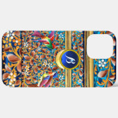 FARBHAFTE VÖGEL UND BLUE GEM MONOGRAM WIRBEL Case-Mate iPhone HÜLLE (Rückseite / Rechts)