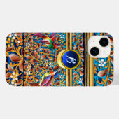 FARBHAFTE VÖGEL UND BLUE GEM MONOGRAM WIRBEL Case-Mate iPhone HÜLLE (Rückseite (Horizontal))