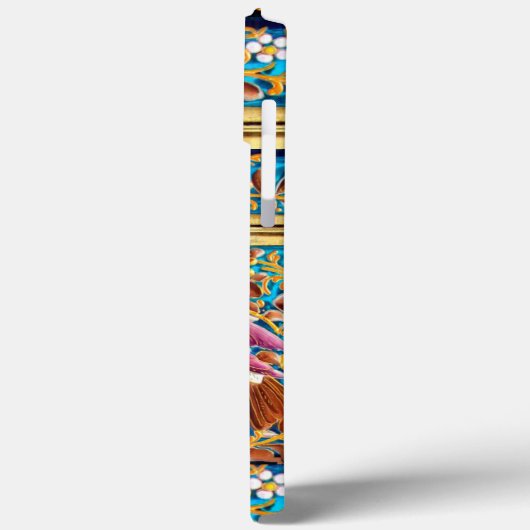 FARBHAFTE VÖGEL UND BLUE GEM MONOGRAM WIRBEL Case-Mate iPhone HÜLLE (Rückseite / Links)