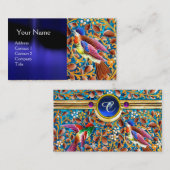 FARBHAFTE VÖGEL UND BLUE GEM MONOGRAM WIRBEL VISITENKARTE (Vorne/Hinten)