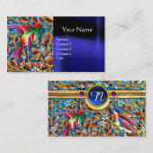 FARBHAFTE VÖGEL UND BLUE GEM MONOGRAM WIRBEL VISITENKARTE (Vorne/Hinten)