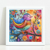 FARBHAFTER WHIMSICAL BIRD ILLUSTRATRATION POSTER