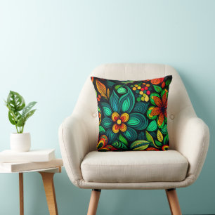 FARBHAFTES DOODLE FLORAL DESIGN KISSEN