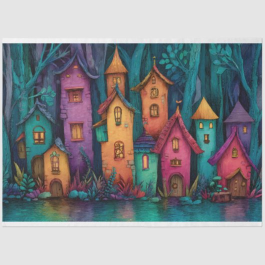 FARBHAFTES FAIRDDORFDEKOUPAGE TISSUPAPIER SEIDENPAPIER (Vorderseite)