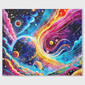 FARBHAFTES GALAXY PLANET-DESIGN GESCHENKPAPIER (Flach)