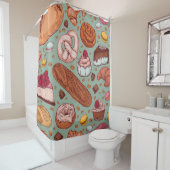 Farbhandgezeichnete Bäckerei im Stil einer Skizze. Duschvorhang (Beispiel)