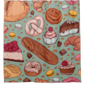 Farbhandgezeichnete Bäckerei im Stil einer Skizze. Duschvorhang (Vorderseite)