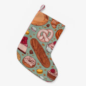 Farbhandgezeichnete Bäckerei im Stil einer Skizze. Kleiner Weihnachtsstrumpf (Vorderansicht (hängend))