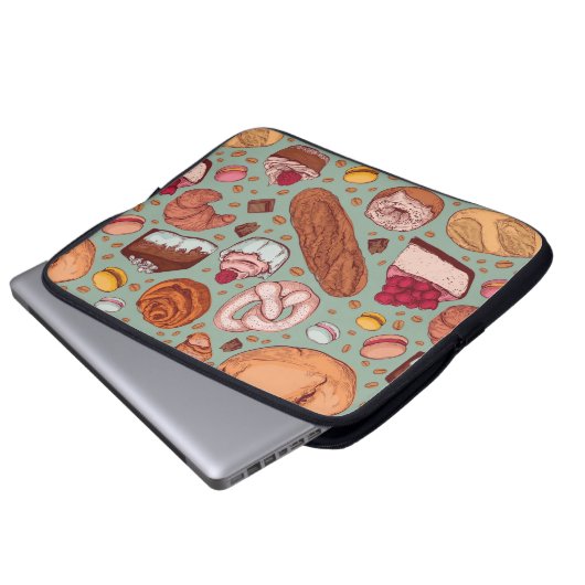 Farbhandgezeichnete Bäckerei im Stil einer Skizze. Laptopschutzhülle (Vorne Knopf)