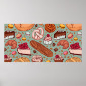 Farbhandgezeichnete Bäckerei im Stil einer Skizze. Poster (Vorne)
