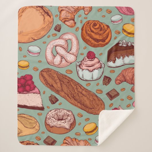 Farbhandgezeichnete Bäckerei im Stil einer Skizze. Sherpadecke (Vorderseite)