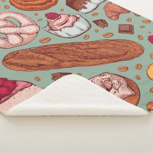 Farbhandgezeichnete Bäckerei im Stil einer Skizze. Sherpadecke (3/4)