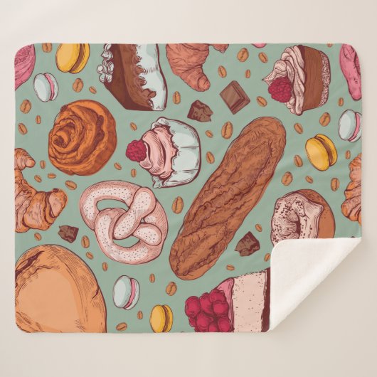 Farbhandgezeichnete Bäckerei im Stil einer Skizze. Sherpadecke (Vorderseite (Horizontal))